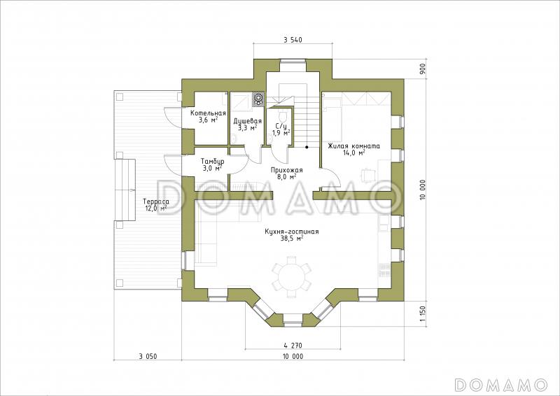 Проект классического коттеджа 10х10. / План 1 этажа