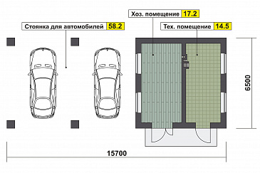 Навес на два автомобиля с техническим и хозяйственным помещениями / План 1 этажа