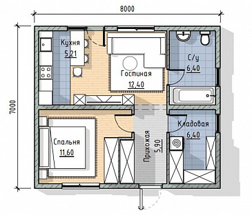 Проект одноэтажного компактного дома в современном стиле / План 1 этажа