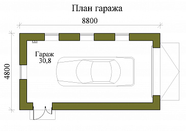 Проект каркасного гаража на одно машиноместо с боковым выходом / План 1 этажа