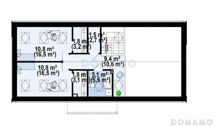 Проект современного загородного дома со вторым светом, гаражом, гостевой с санузлом на первом этаже / План мансардного этажа