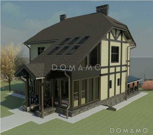 Проект двухэтажного дома с эркером и зимним садом, бильярдной и тренажерным залом на цокольном этаже