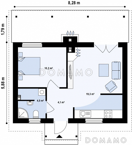Проект маленького уютного одноэтажного дома из кирпича для круглогодичного проживания / План 1 этажа
