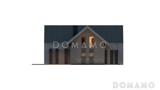 Проект современного одноэтажного мансардного дома из газобетона с панорамным остеклением, вторым светом и с гаражом  / Фасад 2