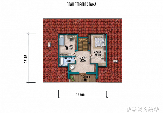 Проект одноэтажного дома с мансардой, большой гостиной и террасой / План 2 этажа