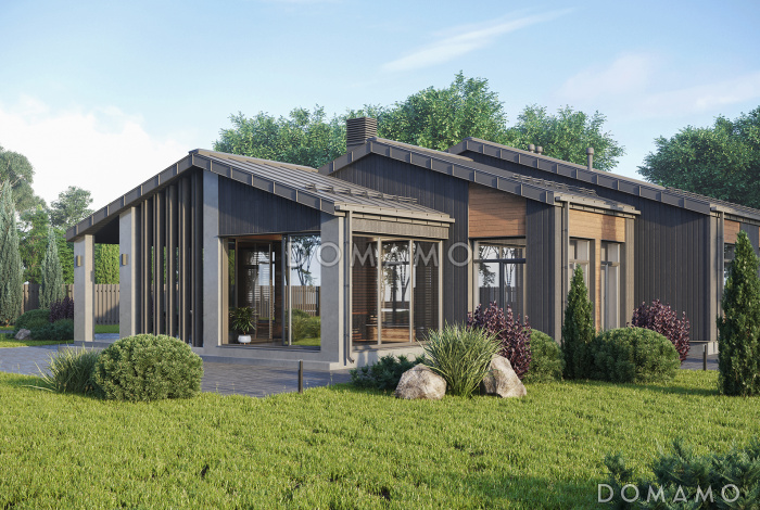 Проект каркасного дома в стиле барнхаус с 4 спальнями, кабинетом, террасой и теплой верандой