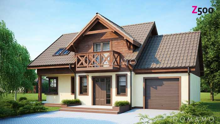 Проект одноэтажного мансардного дома из газобетона с гаражом и тремя спальнями