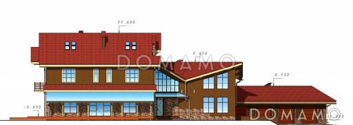 Проект большого двухэтажного дома с цокольным этажом, гаражом на три автомобиля, бассейном и зимним садом / Фасад 2