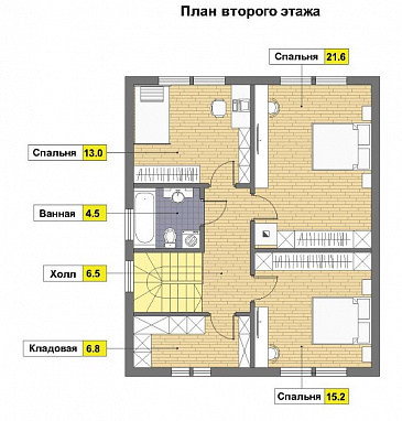 Проект каркасного дома с небольшой спальней на первом этаже / План мансардного этажа