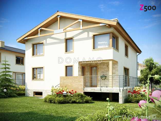 Проект большого двухэтажного дома из кирпича с цокольным этажом и подземным гаражом