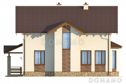 Проект вместительного коттеджа с каменными столбами крыльца и навеса / Фасад 3