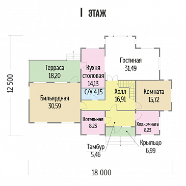Проект  дома с хозяйственной комнатой на первом этаже / План 1 этажа
