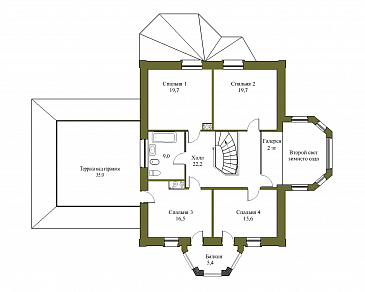 Проект большого коттеджа с зимним садом и гаражом / План мансардного этажа