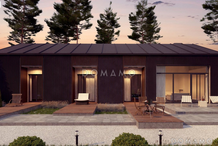 Проект комфортного одноэтажного дома из кирпича с четырьмя спальнями и гаражом на два автомобиля