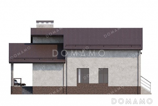 Проект одноэтажного дома с мансардой, большой террасой и гаражом / Фасад 4