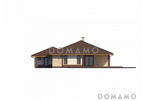 Проект просторного одноэтажного дома из газобетона с фронтальным гаражом, четырьмя спальнями и большой гостиной / Фасад 2