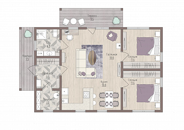 ЮВА одноэтажный дом  / План 1 этажа