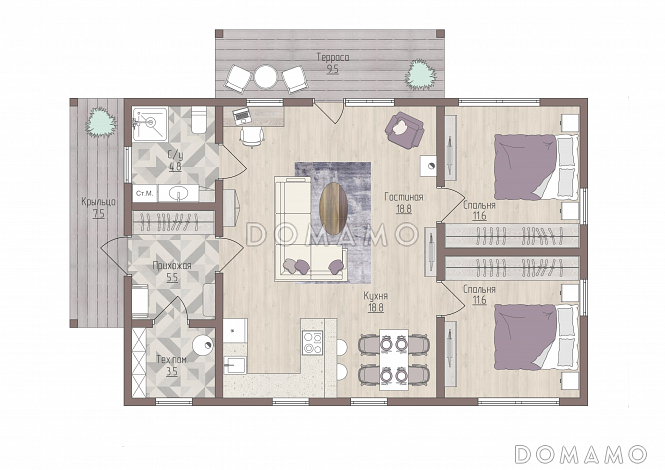 ЮВА одноэтажный дом  / План 1 этажа