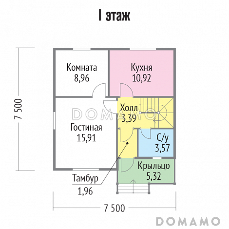 Проект практичного дома с тремя спальнями на втором этаже / План 1 этажа