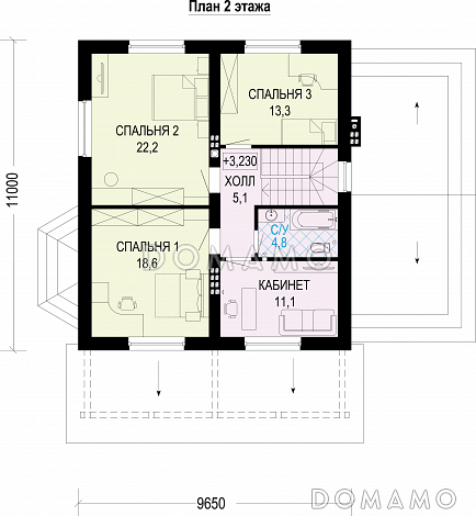 Проект двухэтажного газобетонного дома c подвалом и пристроенным гаражом / План 2 этажа