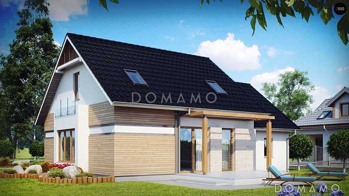 Проект одноэтажного мансардного дома из кирпича с гаражом и комнатой над ним