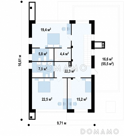 Проект кирпичного дома с 4 спальнями и большой гостиной, адаптированный для сейсмозоны / План 2 этажа