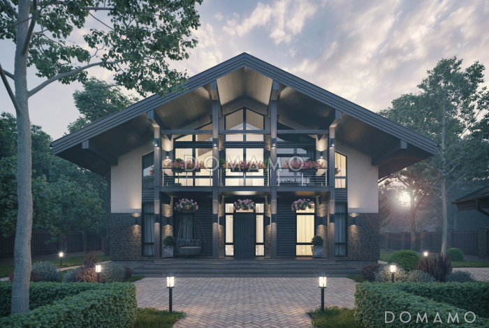 Проект кирпичного дома с 5 спальнями, сауной и 2 террасами