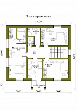 Проект двухэтажного дома с мастер-спальней и кабинетом / План 2 этажа