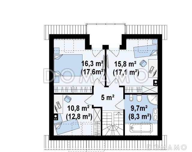 Проект одноэтажного мансардного дома из кирпича с кабинетом и балконом / План мансардного этажа