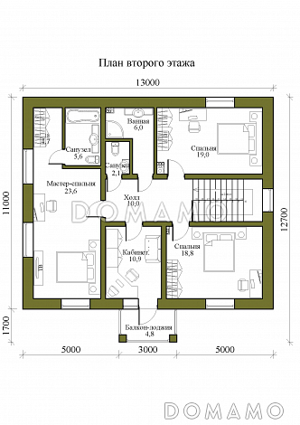 Проект двухэтажного дома с мастер-спальней и кабинетом / План 2 этажа