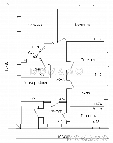 Проект компактного одноэтажного дома / План 1 этажа