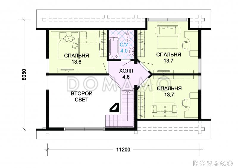 Проект дома из бревна с цокольным этажом / План мансардного этажа