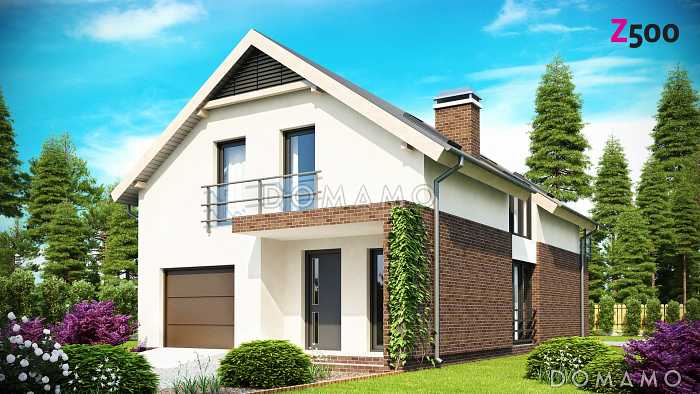 Проект одноэтажного дома из газобетона с мансардным этажом и встроенным гаражом