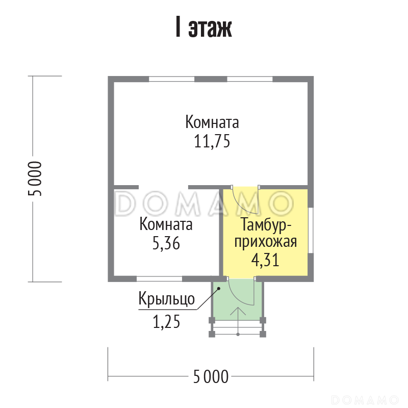 Проект каркасного дома 5х5 / План 1 этажа