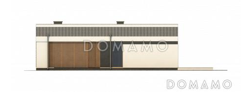 Проект современного одноэтажного дома из кирпича с тремя спальнями, гаражом и внутренним двориком переходящим в открытую террасу / Фасад 4