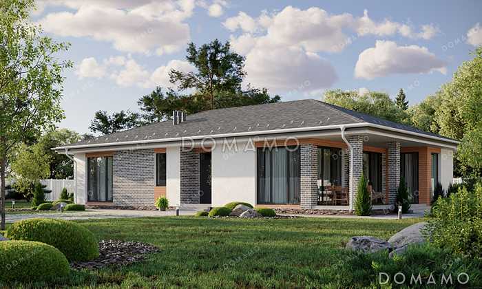 Проект современного загородного дома с комфортной террасой и тремя спальнями