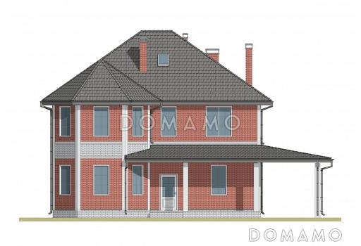 Проект дома из газобетона с эркером и навесом для автомобиля / Фасад 1