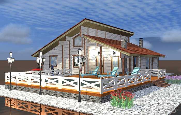 Проект коттеджа из бруса с двускатной кровлей