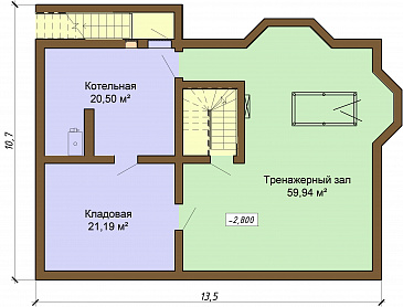 Проект одноэтажного дома из бруса с мансардным и цокольным этажами / План цокольного этажа