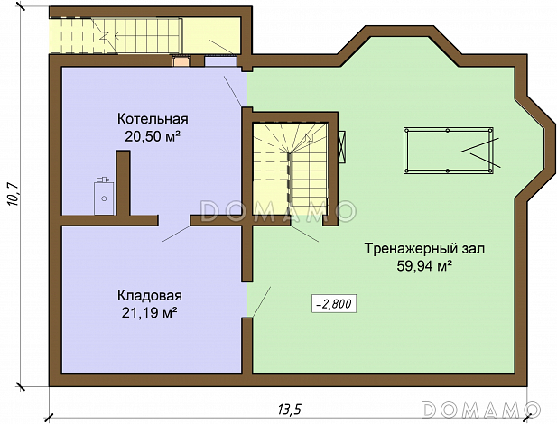 Проект одноэтажного дома из бруса с мансардным и цокольным этажами / План цокольного этажа