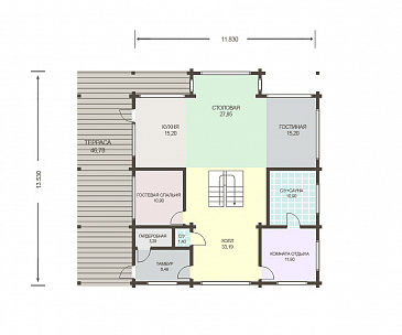 Проект дома из клееного бруса с крытой террасой / План 1 этажа