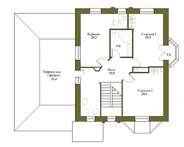 Проект просторного двухэтажного коттеджа с гаражом / План мансардного этажа