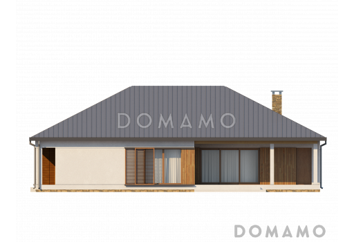 Проект одноэтажного дома из кирпича со встроенным гаражом на два автомобиля / Фасад 2