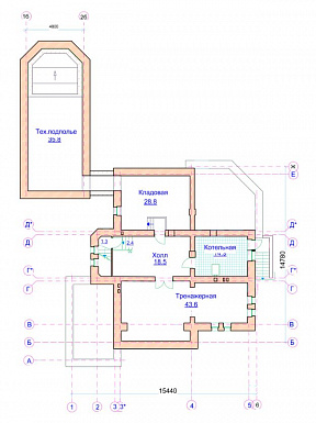 Проект коттеджа с двусветной гостиной, отдельным бассейном и гаражом / План цокольного этажа