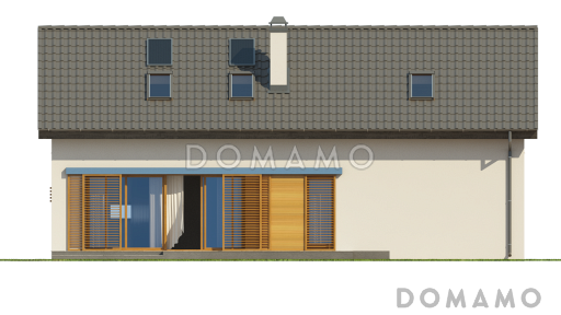 Проект одноэтажного дома из кирпича с ночной зоной на мансардном этаже и гаражом / Фасад 2