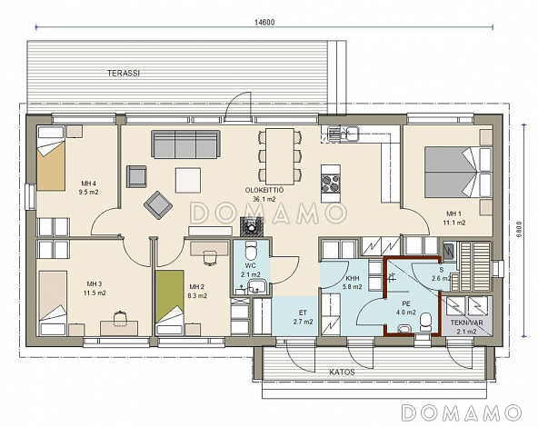 Проект современного каркасного дома с 4 спальнями / План 1 этажа
