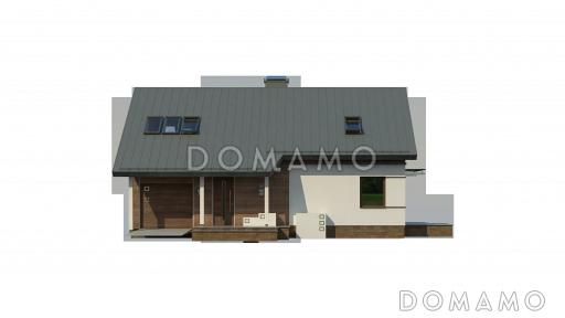 Проект увеличенного одноэтажного мансардного дома из газобетона с гаражом и большим фронтонным окном / Фасад 4