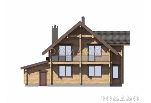 Проект деревянного мансардного дома с гаражом на 2 автомобиля / Фасад 3