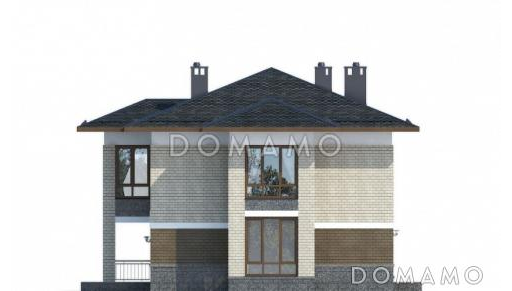 Проект двухэтажного особняка с тремя спальными комнатами и комнатой для гостей / Фасад 4