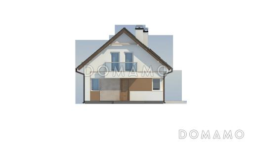 Проект классического одноэтажного мансардного дома из кирпича с эркером в столовой зоне, балконами и хозяйственным помещением / Фасад 1